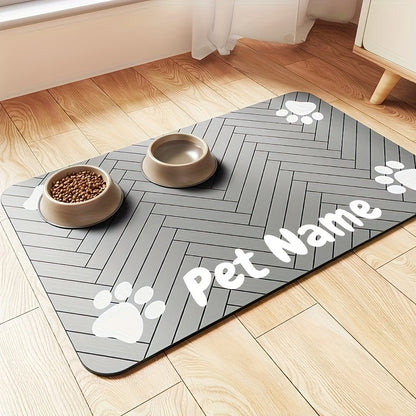 Pet Feeding Mat Anti-Slip Paw Print – Waterproof Quick-Dry Dog & Cat Bowl Pad with Bone-Shaped Intervals, Stain-Resistant, Easy-Clean Pet Placemat in Brown & White