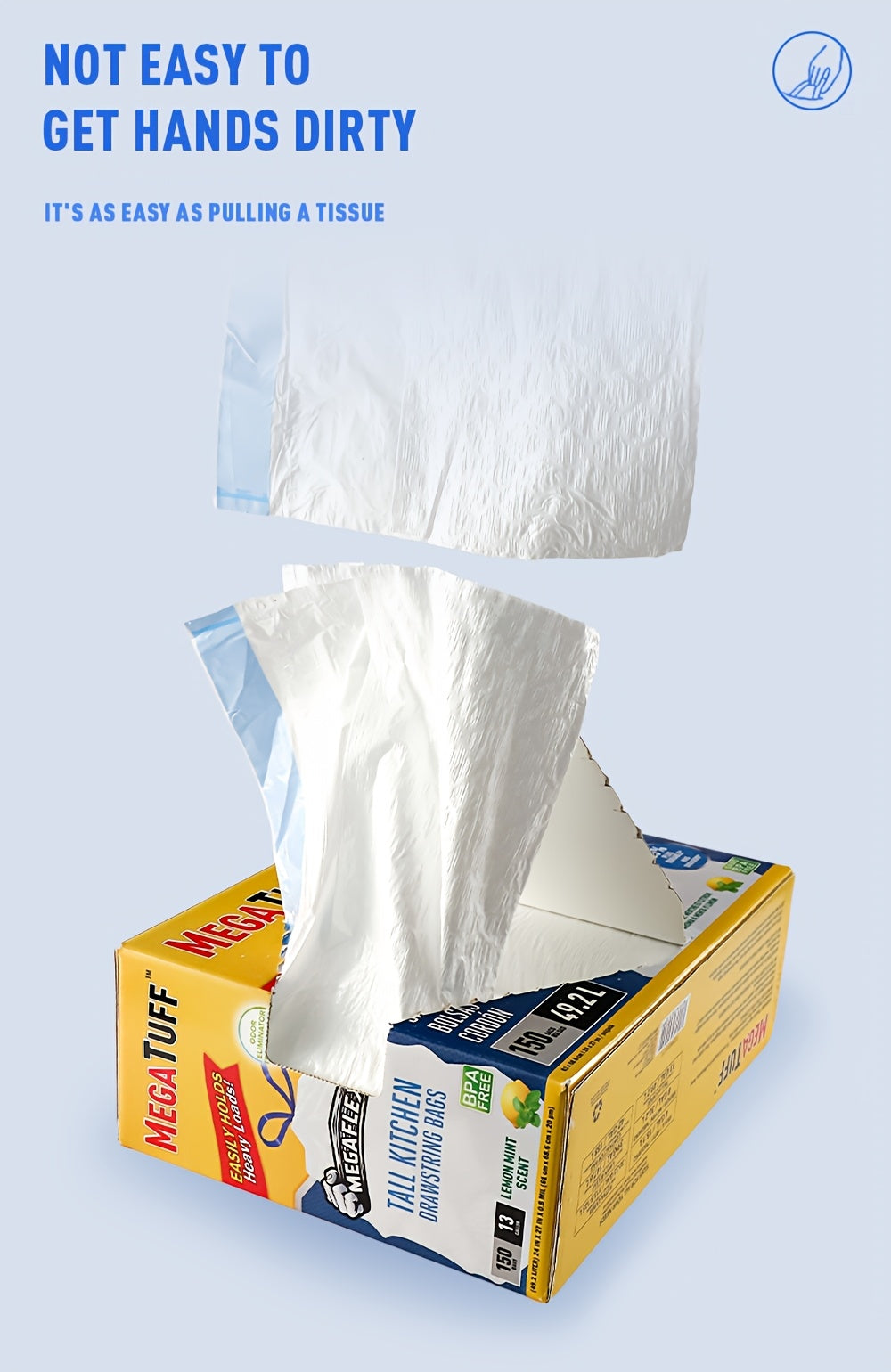 13 Gallon Drawstring Kitchen Trash Bags with Odor Eliminator – Puncture & Tear Resistant Disposable Garbage Bags, Lemon Mint Fresh Scent, Available in 78-Count & 150-Count Boxes