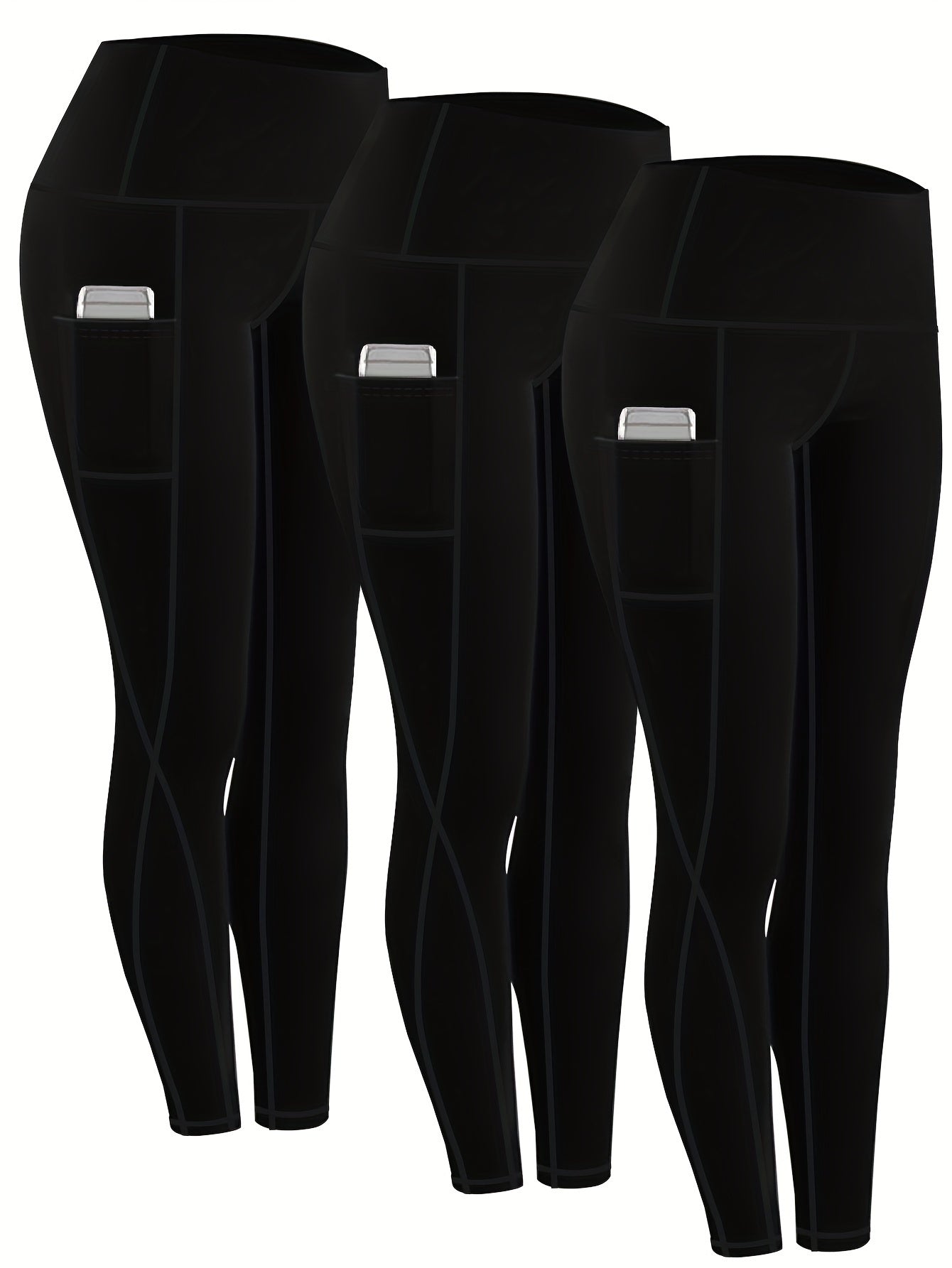 Women's High Waist Compression Leggings 3-Pack with Pockets 230g Breathable Tights for Yoga Fitness Sports Daily Wear – All Seasons Multi-Color Shapewear S-XXL