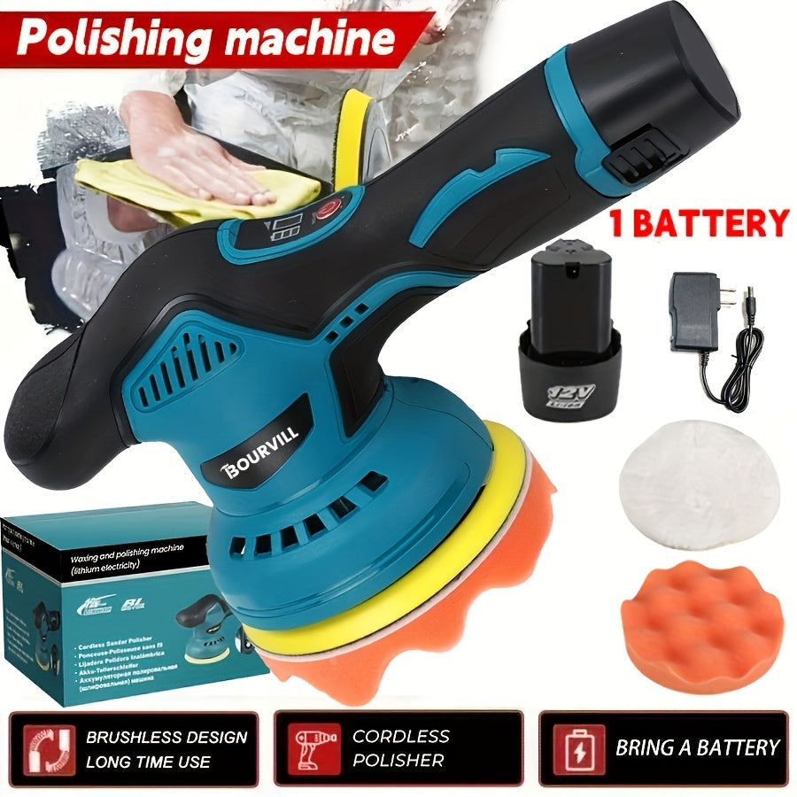 Cordless Car Polisher Buffer 8-Speed 5000 RPM 5-Inch Pad – Dual Power Battery & Plug-In Car Polishing Kit for Scratch Removal Auto Detailing Paint Correction – Red Yellow & Polishing Machine Variants
