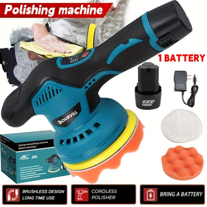 Cordless Car Polisher Buffer 8-Speed 5000 RPM 5-Inch Pad – Dual Power Battery & Plug-In Car Polishing Kit for Scratch Removal Auto Detailing Paint Correction – Red Yellow & Polishing Machine Variants