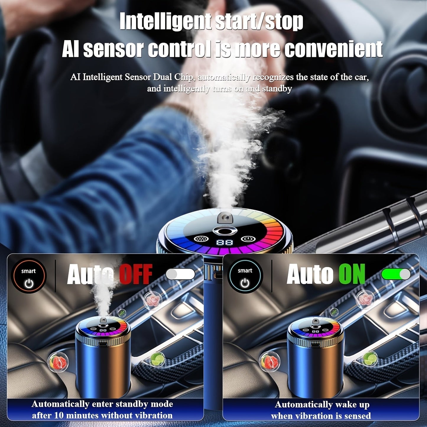 Smart Car Air Freshener Aromatherapy Diffuser Starry Sky Light Show USB Rechargeable Adjustable Fragrance – Natural French Scented Essential Oil Gardenia Ocean Lavender Cologne Car Gift