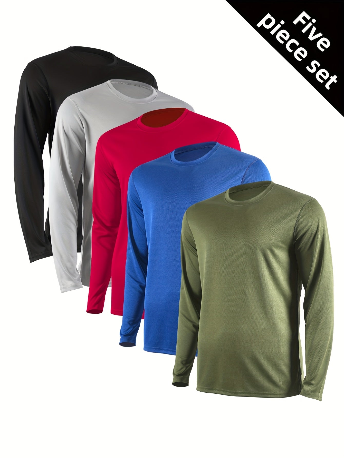 Men's Quick Dry Long Sleeve Shirts 5-Pack Moisture Wicking Breathable Athletic Workout Tops - Anti-Odor Stretchy Running Gym Training S-XXL