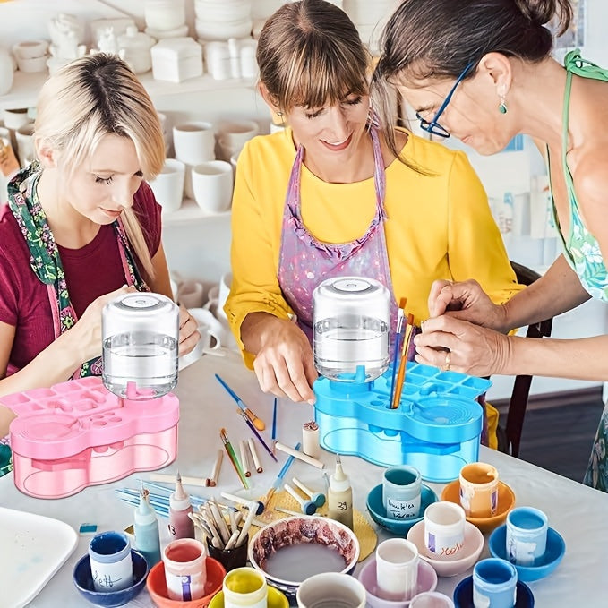 Paint Brush Cleaner 6-in-1 Upgraded with Paint Tray Drain Brush Holder Water Circulation Cleaning Tool for Acrylic Watercolor Water-Based Paints Artist Painting Supplies Blue Purple