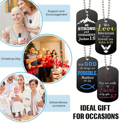 20Pcs Christian Bible Verse Dog Tag Necklaces Bulk Stainless Steel Inspirational Faith Necklace with Chain for Men Women Boys Religious Gift