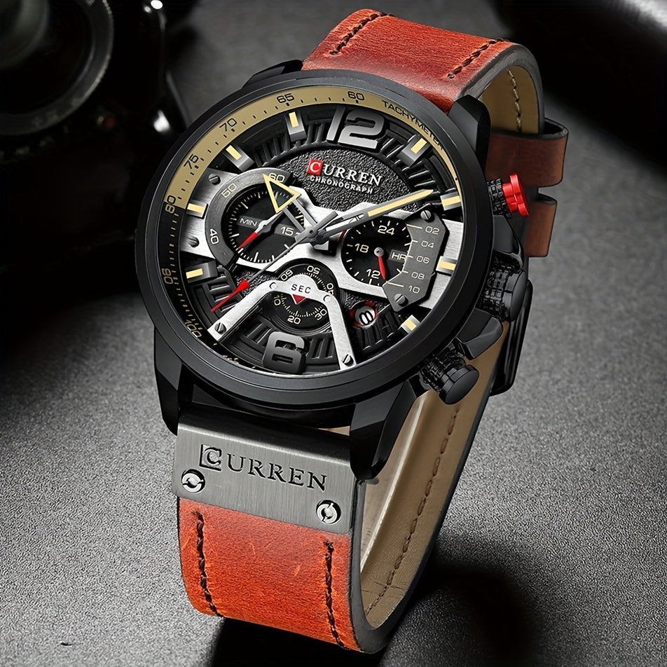 CURREN Men's Chronograph Watch Business Quartz Analog Wrist Watch with Date Display, Tachymeter Bezel & Faux Leather Strap – Stylish Dress Watch for Men in 5 Colors