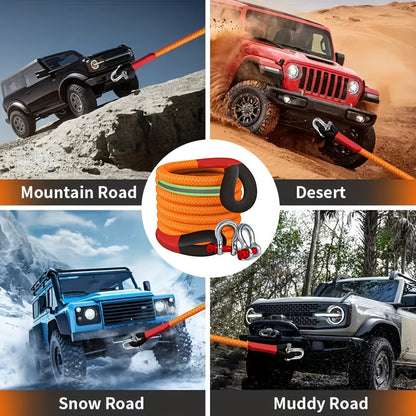 Kinetic Recovery Rope 22 Ton 48501 lbs – Heavy Duty Nylon Tow Rope with Bow Shackles & Storage Bag for Truck SUV UTV ATV Off-Road Emergency Rescue