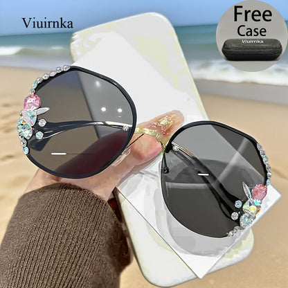 Women's Diamond-Accented Fashion Sunglasses with Case – Gradient UV Protection Lenses, 7 Colors – Stylish Eyewear for Daily Wear, Parties & Summer