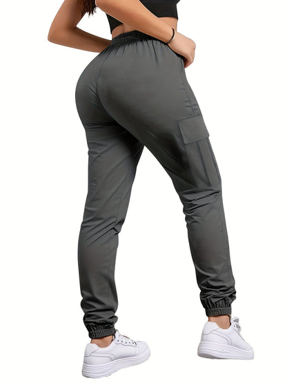 Women's Cargo Pants with Zippered Pockets – Elastic Drawstring Waist Large Pocket Casual Outdoor Trousers Black Grey Green Blue XS-XXL