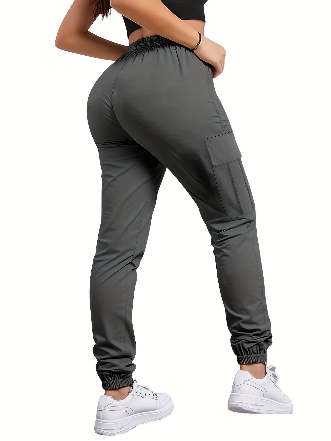 Women's Cargo Pants with Zippered Pockets – Elastic Drawstring Waist Large Pocket Casual Outdoor Trousers Black Grey Green Blue XS-XXL
