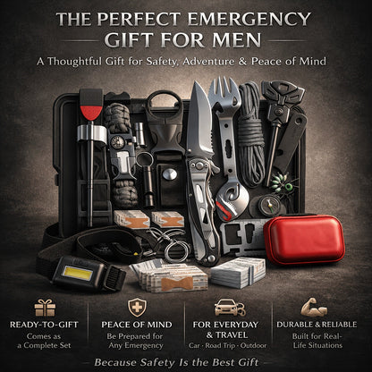 19-in-1 Survival Kit for Men Camping Gear Emergency Survival Equipment Tactical Outdoor Adventure Set Gifts for Dad Husband Hiking Hunting Fishing with Carry Box
