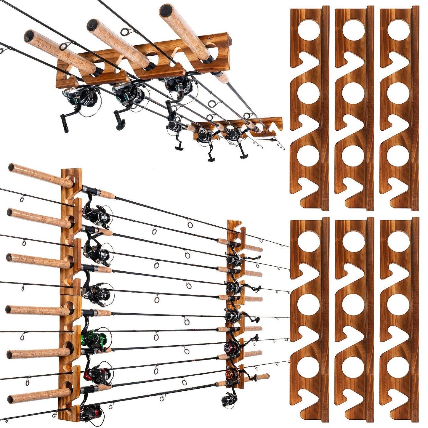 Fishing Rod Rack Wall & Ceiling Mounted – Holds Up to 12 Rods, Modular Garage Storage Organizer for Fishing Poles, Easy Install, Great Fishing Gift for Men & Women