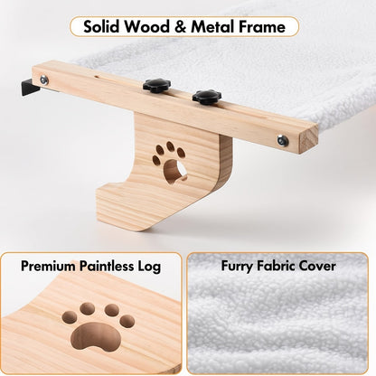 Cat Window Perch & Hammock for Indoor Cats – Sturdy Wood & Metal Frame, Easy-Adjust Mount for Windowsill, Bedside, Drawer & Cabinet, Supports Large Cats, Space-Saving Cat Shelf Bed
