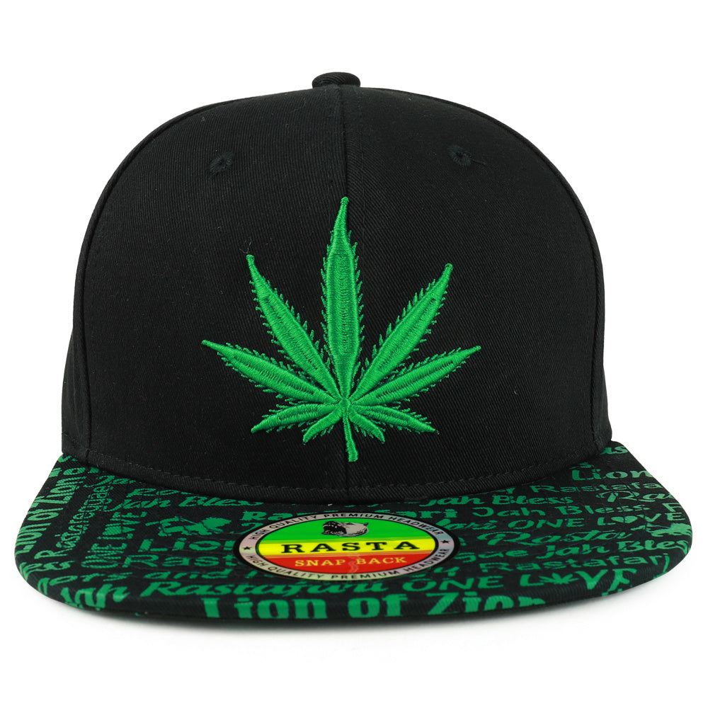 Rasta MJ Leaf 3D Embroidered Flat Bill Snapback Cap – Hip Hop Reggae Hat, Adjustable Snapback, One Size Fits Most, Unisex Streetwear Baseball Cap