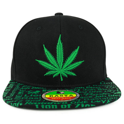 Rasta MJ Leaf 3D Embroidered Flat Bill Snapback Cap – Hip Hop Reggae Hat, Adjustable Snapback, One Size Fits Most, Unisex Streetwear Baseball Cap