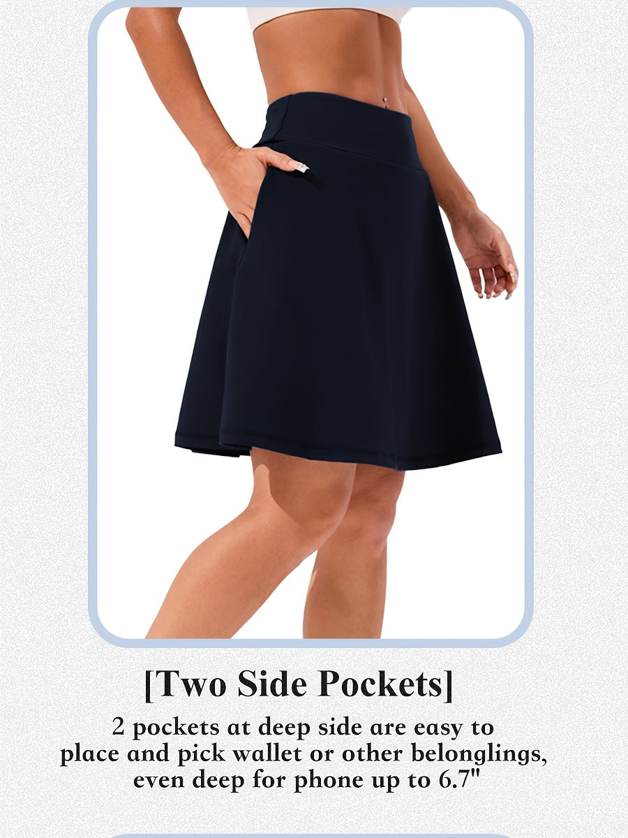 Women's 20-Inch Knee Length Skorts with 5 Pockets – High Waist Athletic Skirt with Built-In Shorts for Tennis, Golf & Pickleball, Long Activewear Skort, Sizes S-XXL, Multiple Colors