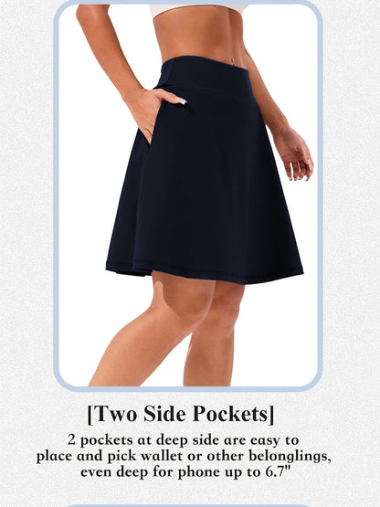 Women's 20-Inch Knee Length Skorts with 5 Pockets – High Waist Athletic Skirt with Built-In Shorts for Tennis, Golf & Pickleball, Long Activewear Skort, Sizes S-XXL, Multiple Colors