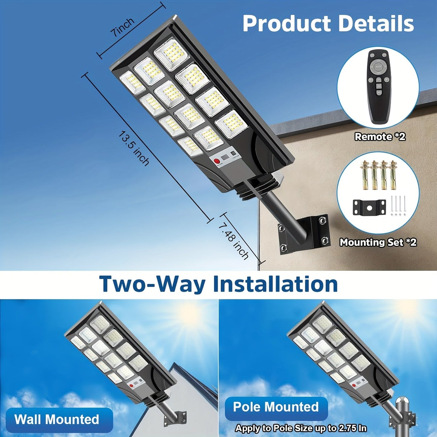 Solar Street Lights 400 LED 6500K Waterproof | Motion Sensor, Remote Control, Dusk to Dawn Outdoor Solar Flood Light for Parking Lot, Yard, Driveway, Commercial Area – 2 Pack & 4 Pack