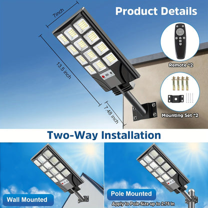 Solar Street Lights 400 LED 6500K Waterproof | Motion Sensor, Remote Control, Dusk to Dawn Outdoor Solar Flood Light for Parking Lot, Yard, Driveway, Commercial Area – 2 Pack & 4 Pack