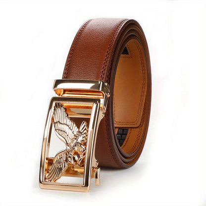 2pcs Men's Genuine Leather Belt Set with Automatic Ratchet Buckle – Adjustable Comfort Fit for 30"-44" Waist, Business & Casual Dress Belts in Black Light Brown & Black Dark Brown