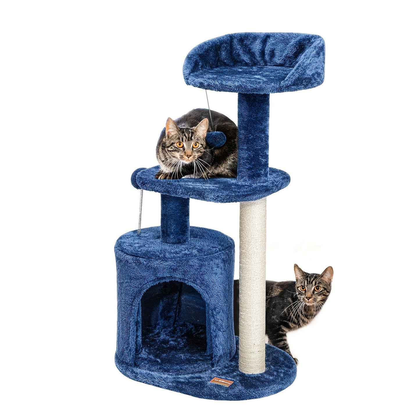 Cat Tree 32 Inch for Indoor Cats – Cozy Condo, Sisal Scratching Post, Plush Perches & Pompom Toys, Denim Blue Cat Tower for Small Medium Cats, Great Cat Furniture Gift