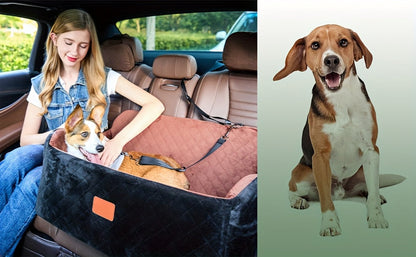 Dog Car Seat for Medium Large Dogs – Washable Memory Foam Pet Travel Car Bed with Seat Belt Pass-Through, Adjustable Straps & 3-Point Installation, Gray Black Brown All Black Black Gray