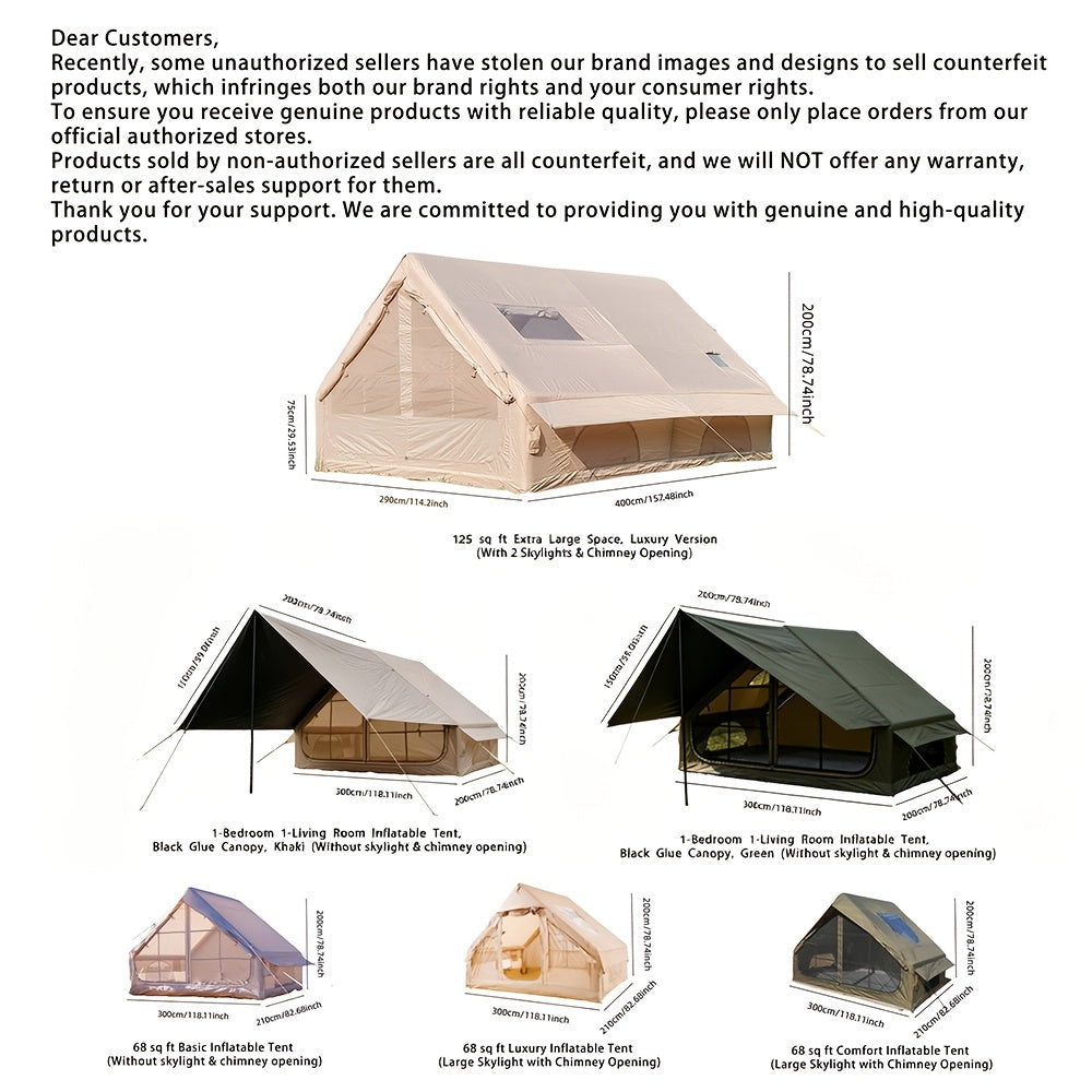 Inflatable Camping Tent 4-6 Person – 4-Season Luxury Air Tent with Manual Pump Easy Setup Windproof Glamping House for Family Outdoor Camping