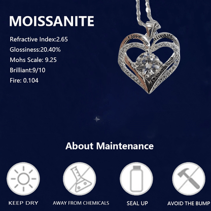 925 Silver 1-Carat Moissanite Heart Necklace for Women – Brilliant Sparkle Heart-Shaped Pendant, Classic Elegant Style for Parties, Vacation & Festive Occasions, Exquisite Birthday & Christmas Gift