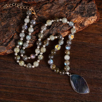 Labradorite & Moonstone Double Pendant Necklace Set 2pcs – Natural Stone Bohemian Jewelry with Aurora Borealis Effect, Spiritual Gift for Women, Teens, Mothers Day & Christmas