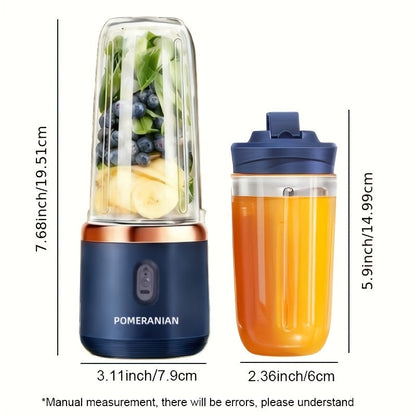 Portable Personal Blender Juicer 1500mAh USB Rechargeable – Food Grade ABS Double Cup Fruit & Vegetable Smoothie Maker, Multifunctional Mini Juicer for Home, Travel & Gym, Gift Box Included