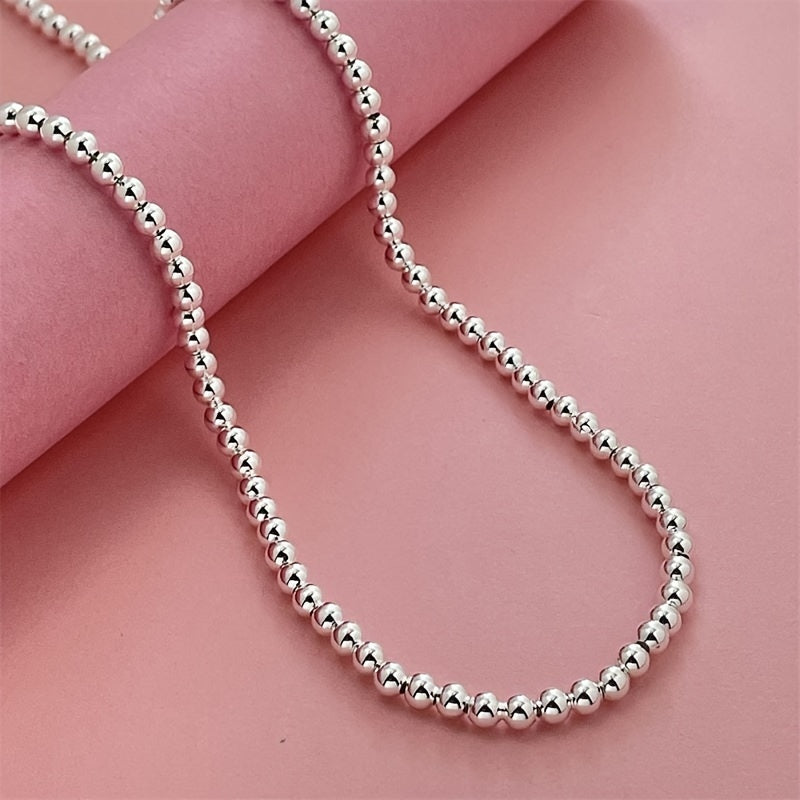 925 Sterling Silver Round Bead Necklace for Women – Adjustable 16 to 20 Inches, Elegant Minimalist Layering Chain, Chic Everyday Jewelry Accessory