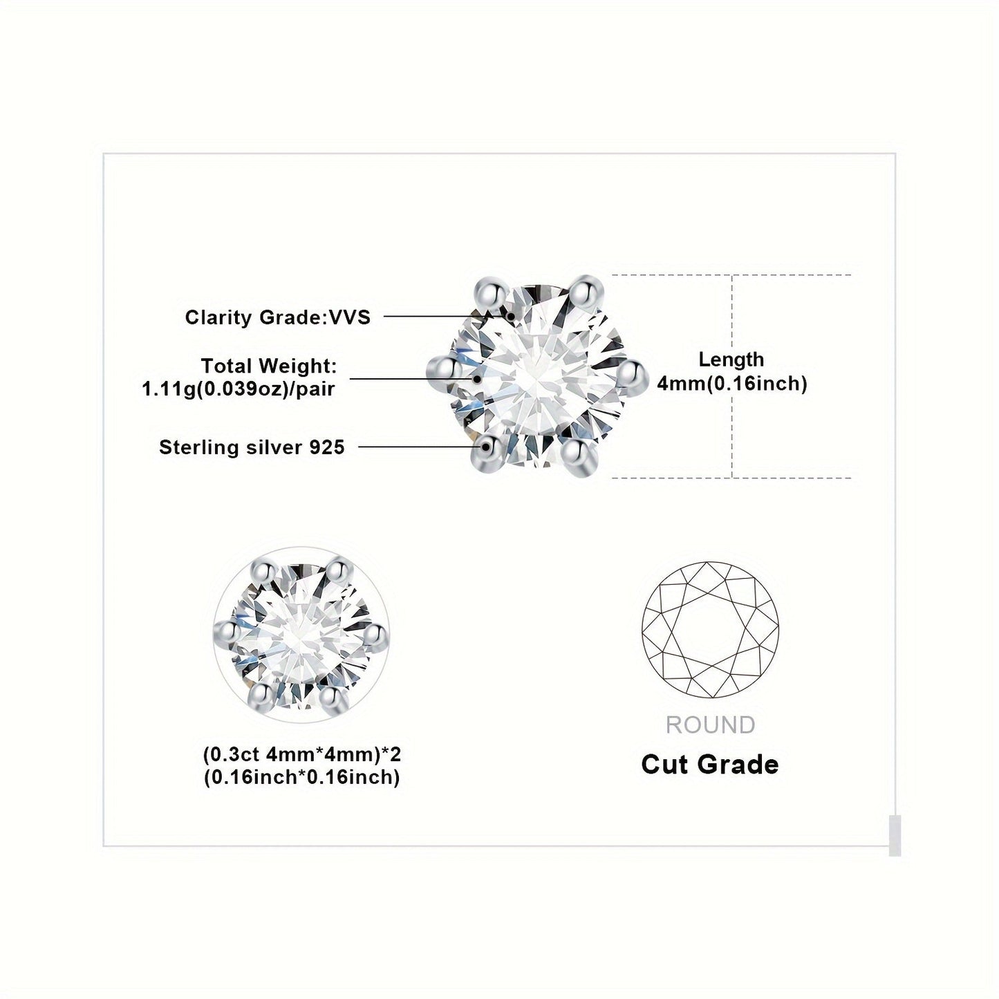 Moissanite Stud Earrings 925 Sterling Silver Round Cut Brilliant Sparkle 0.6ct to 6ct Platinum Plated Wedding Engagement Fine Jewelry for Women Girls Daily Prom Party