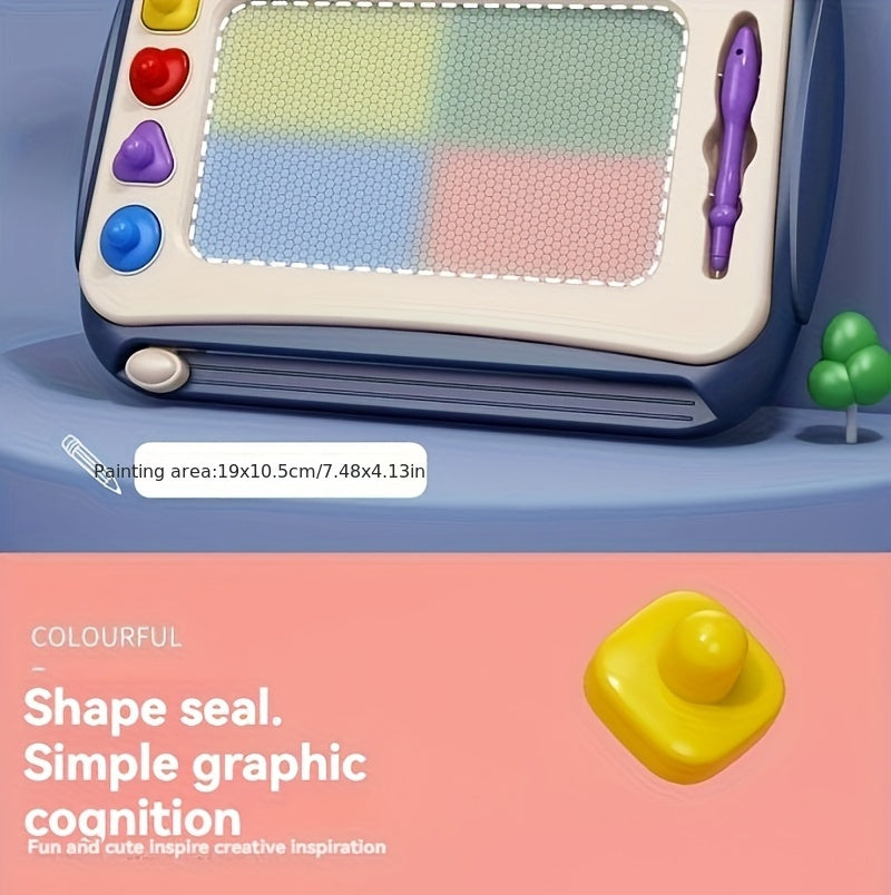 Kids Drawing Board Stamp Art Set – Creative Learning Toy with 4 Stamps, Brush & Stands, Fun Educational Art Gift for Boys & Girls, Birthday & Easter Gift, Blue Pink Green, 3 Ways to Use