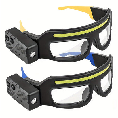 LED Glasses Headlamp – Head-Mounted Flashlight with Adjustable Brightness, Rotatable Beam & Strobe Mode for Night Running, Cycling, Fishing, Camping & Craft Work – Cool Design Outdoor Head Torch