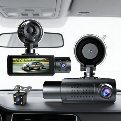 3-Channel Dash Cam with Infrared Night Vision & Smartphone App – Front, Rear & Interior Car Camera with Loop Recording, Wide Angle Lens, Optional 64GB/512GB Memory Card for Cars, Trucks & Rideshare