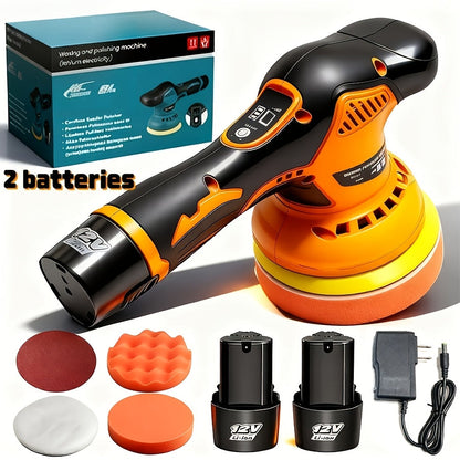 Cordless Car Polisher Buffer 8-Speed 5000 RPM 5-Inch Pad – Dual Power Battery & Plug-In Car Polishing Kit for Scratch Removal Auto Detailing Paint Correction – Red Yellow & Polishing Machine Variants