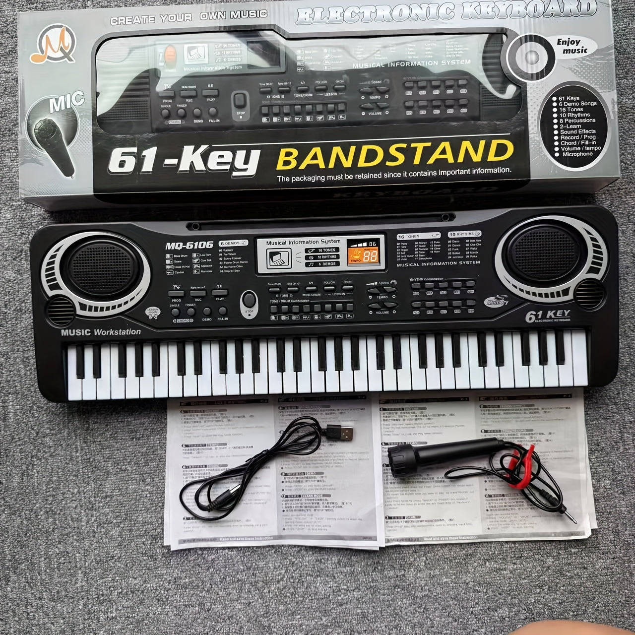 61-Key Electronic Piano Keyboard for Beginners - Built-In Microphone, Printed Music Sheets & USB Power, Complete Starter Kit for Kids & Adults, Perfect Birthday Gift for Music Lovers