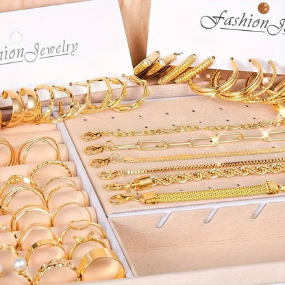 57-Piece Boho Jewelry Set for Women - Bracelets Rings Anklets Earrings Necklaces Gold Silver Elegant Layering Accessories for Daily Wear Vacation Beach Festival & Gift