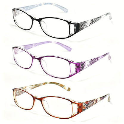 3-Pack Women's Reading Glasses Ultra-Light Flower Skeleton Frame Ladies Presbyopia Readers Stylish Combo Set Strengths +1.00 to +4.00 Super Value Multi-Pair Gift for Women