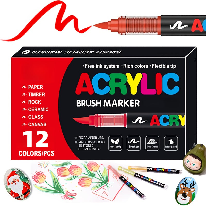 Acrylic Paint Markers Brush Tip Waterproof Quick-Drying Paint Pens for Rock Painting Wood Canvas Glass Ceramic Metal 12 to 168 Colors Art Craft Supplies Gift