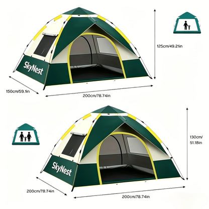 SKYNEST Automatic Instant Setup Camping Tent 1-3 and 3-4 Person All-Season Windproof Lightweight Tent Dual Doors Mesh Windows for Camping Hiking Hunting Travel Outdoor Shelter Green Beige