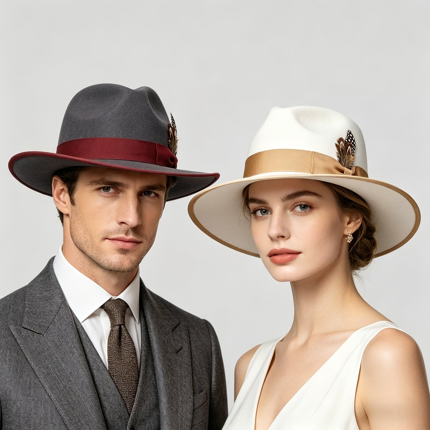 Wool Fedora Hat Unisex – Felt Wide Brim Hat for Men & Women, Lightweight Breathable Woven Jacquard, Perfect for Beach, Outdoor, Church & Party, Available in Ivory, White & Gray