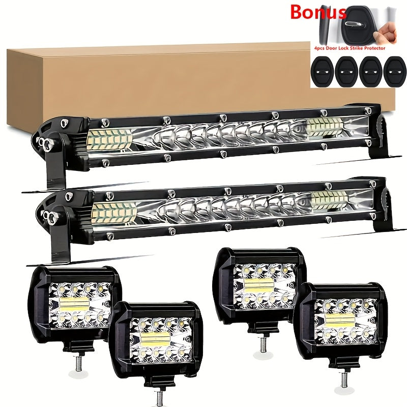 LED Light Bar Offroad Kit – 2x 10 Inch LED Light Bars + 4x 4 Inch Spot Lights for Jeep Truck SUV 4x4 Off-Road Driving, Waterproof Bright White Work Lights, Easy Install (Battery Not Included)