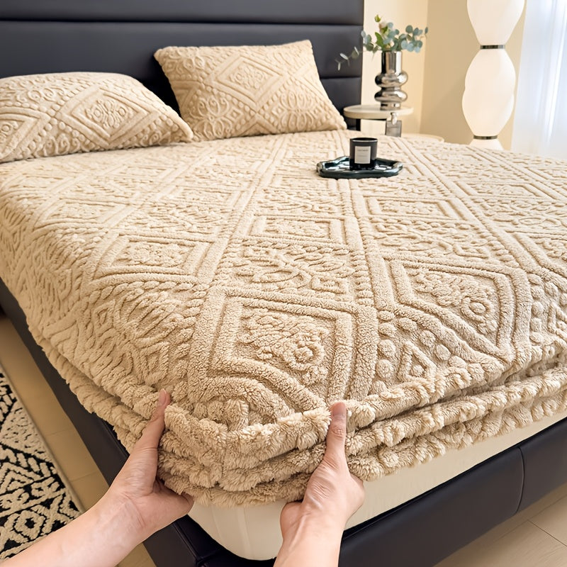 European Embossed Soft Bed Sheet Deep Pocket All Season | Super Soft Machine Washable Mattress Cover | Twin Full Queen King Bedding | Warm Breathable Fitted Sheet | White Gray Khaki Blue Green