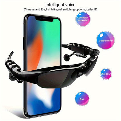 Bluetooth 5.4 Smart Audio Glasses Wireless Headset – Hands-Free Calls & Music, Built-In Condenser Mic, Volume Control, USB Charging, 80mAh Battery, Open Ear Wearable Tech Eyewear for Men & Women