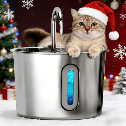 Cat Water Fountain 74oz Stainless Steel - Ultra Quiet USB Pump, Faucet Flow, 3-Stage Filter & Visual Water Level Window, Automatic Pet Water Fountain for Cats & Small Dogs Indoor