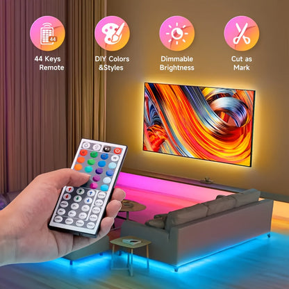 RGB LED Light Strip 50ft to 260ft – Color Changing with 44-Key Remote Control, DIY Mode, Dimmable, for Bedroom, Living Room, Christmas, Holiday Party & Home Decoration