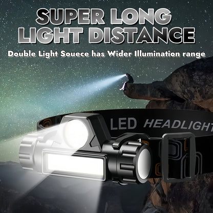 Rechargeable COB LED Headlamp 4-Pack – Super Bright USB Rechargeable Headlight with Magnetic Base, Long Range & COB Modes, Adjustable Hard Hat Clip, 500mAh Battery for Camping, Hiking, Fishing & Work