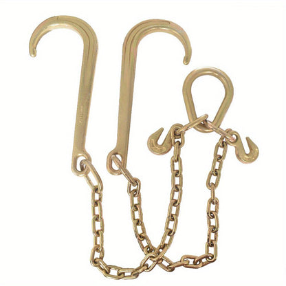 Grade 70 Heavy Duty Trailer Chain Set 5/16 Inch x 2 Feet with J Hooks and V-Chain Grab Hooks - Anti-Rust 20Mn2 Alloy Steel, 6000 lb Safe Working Load for Flatbed Trailer, Towing and Cargo Securing