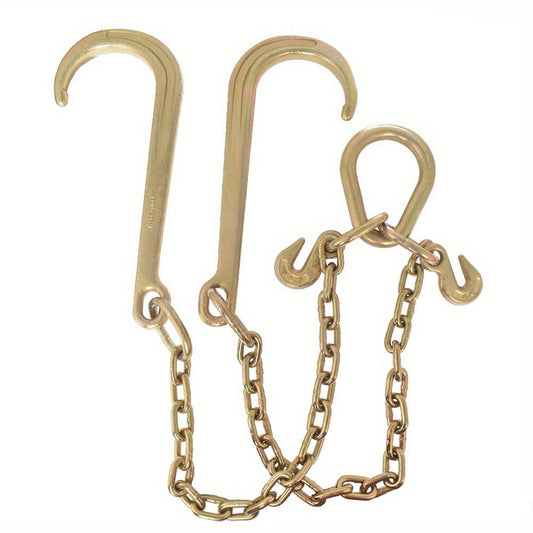 Grade 70 Heavy Duty Trailer Chain Set 5/16 Inch x 2 Feet with J Hooks and V-Chain Grab Hooks - Anti-Rust 20Mn2 Alloy Steel, 6000 lb Safe Working Load for Flatbed Trailer, Towing and Cargo Securing